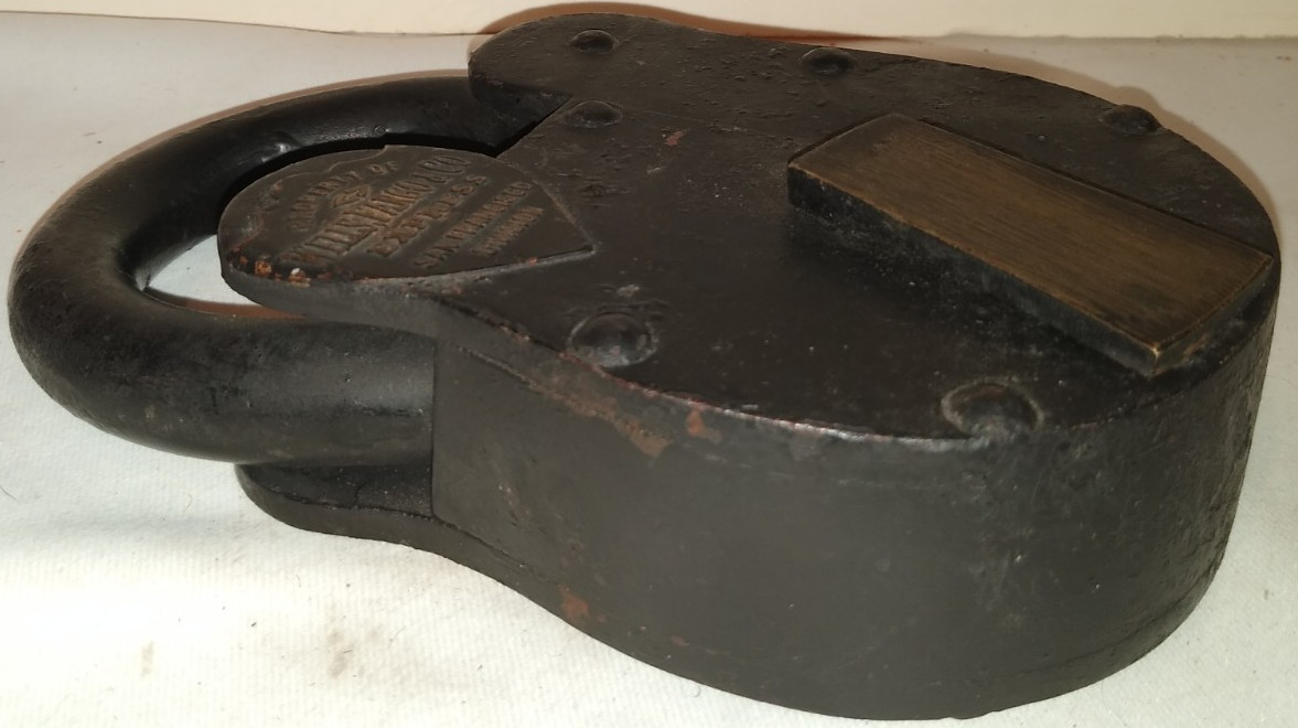 ANTIQUE WELLS FARGO EXPRESS STRONG BOX PADLOCK & KEYS CAST IRON WORKS