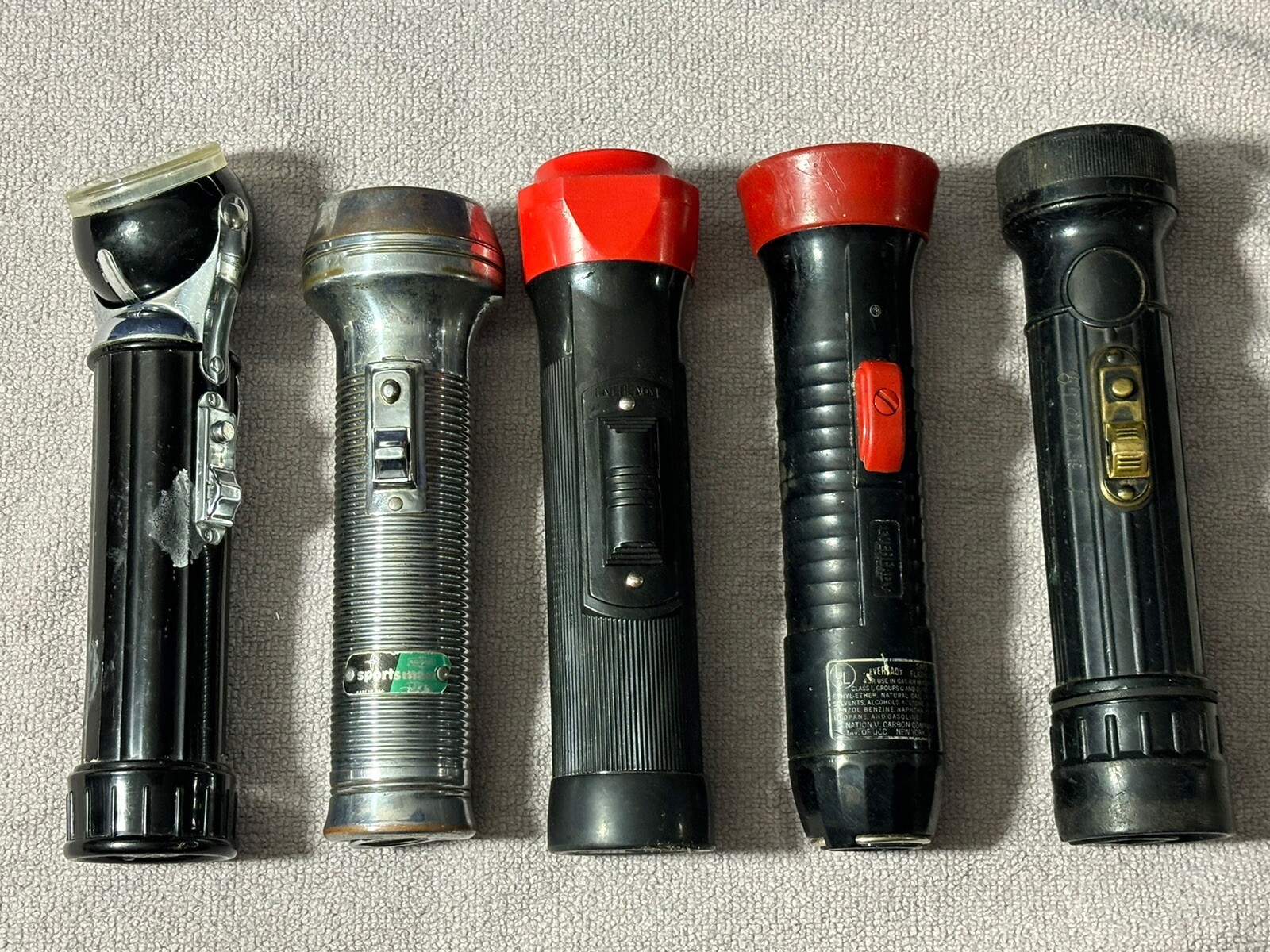 Vintage USALITE Swivel Head Tin Moveable Flashlight Ray O Vac Eveready Lot Of 5