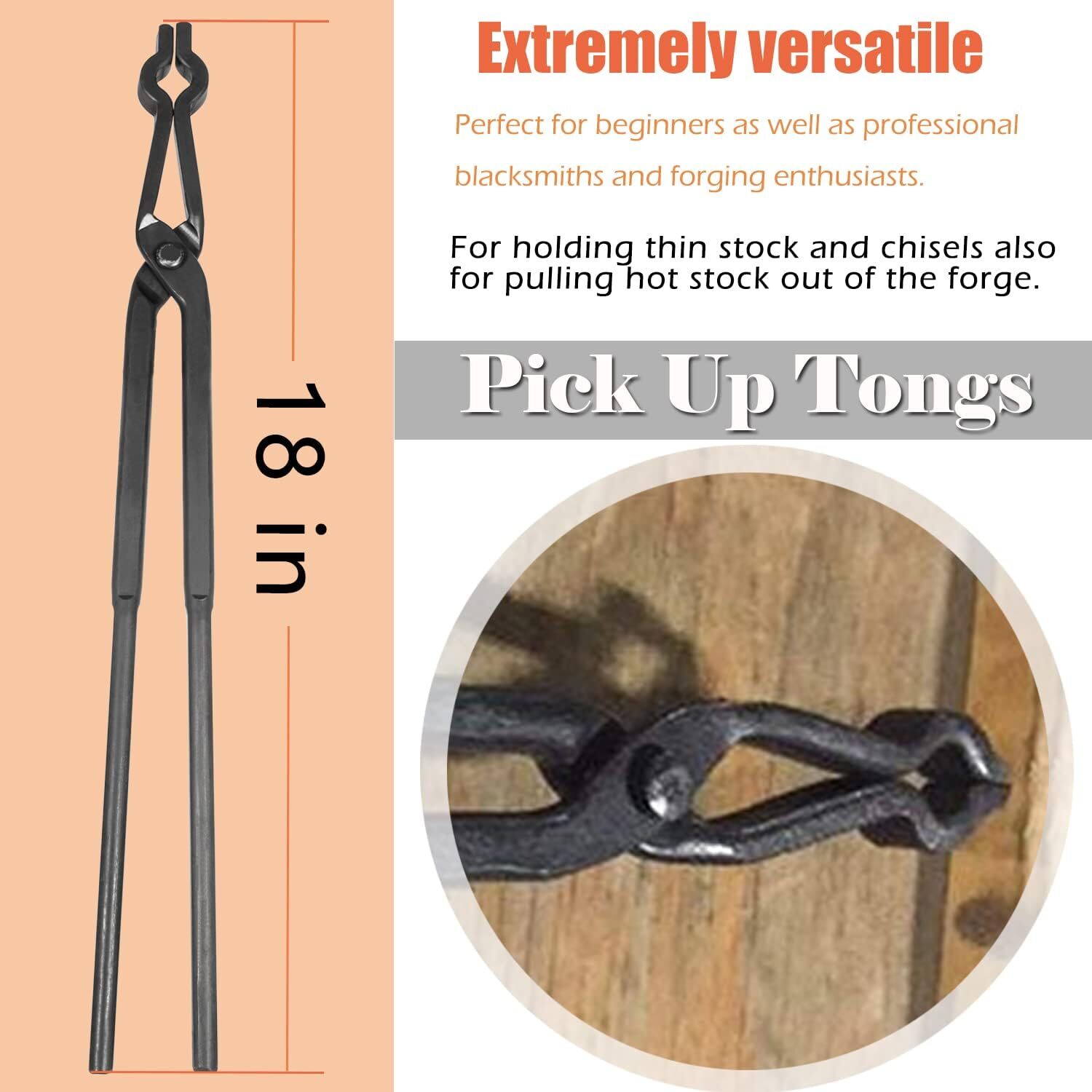 Beginner Blacksmith Tongs Forge Tool Set Anvil Vise Flat Jaw,Pick Up,V-Bit Tongs