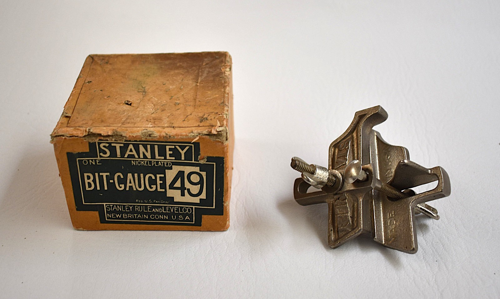 Vintage Old Original Stanley No 49 Bit Gauge Metal Tool W Cardboard Box USA