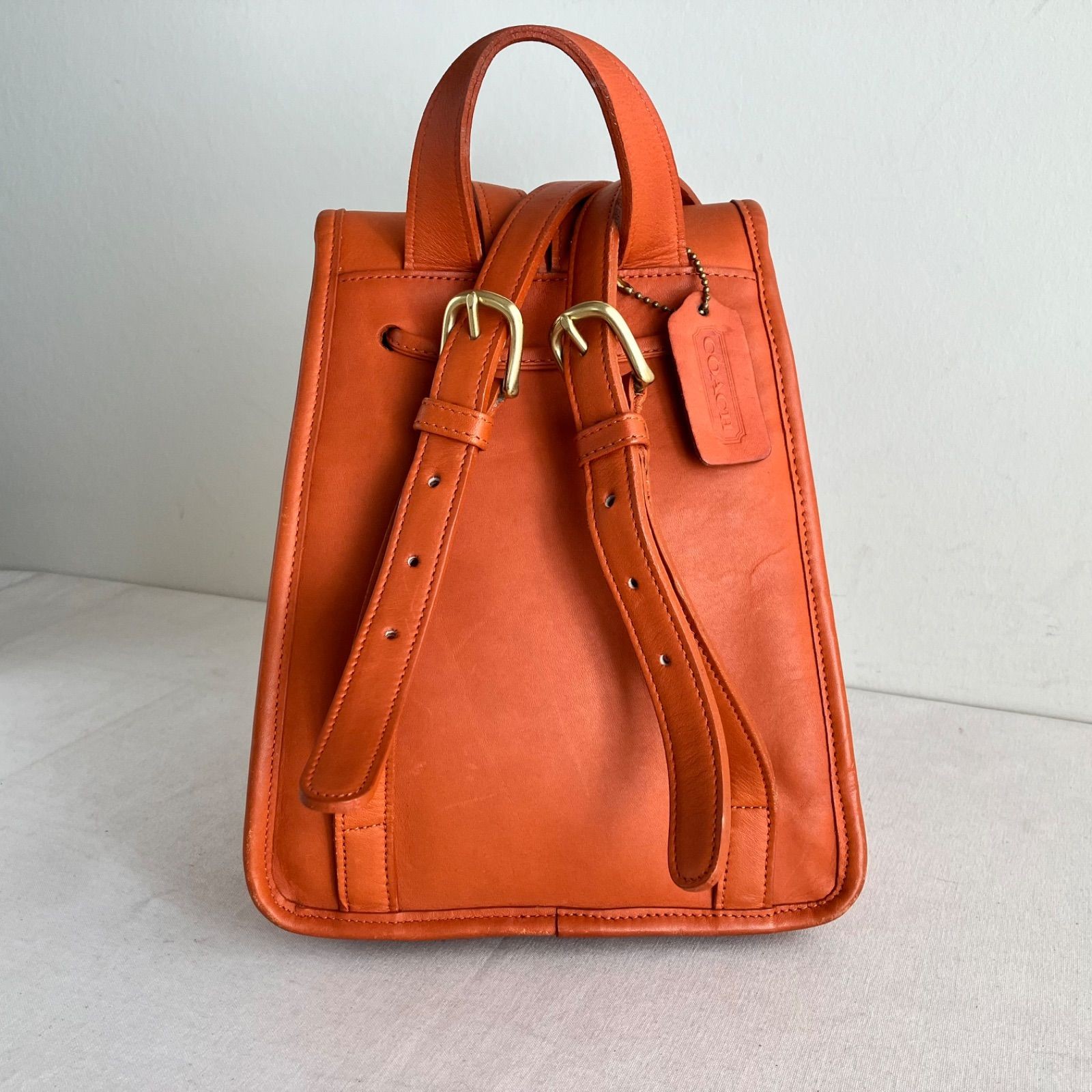 Vintage Coach Daypack Backpack Glove Tanned Leather Tangerine Orange Used