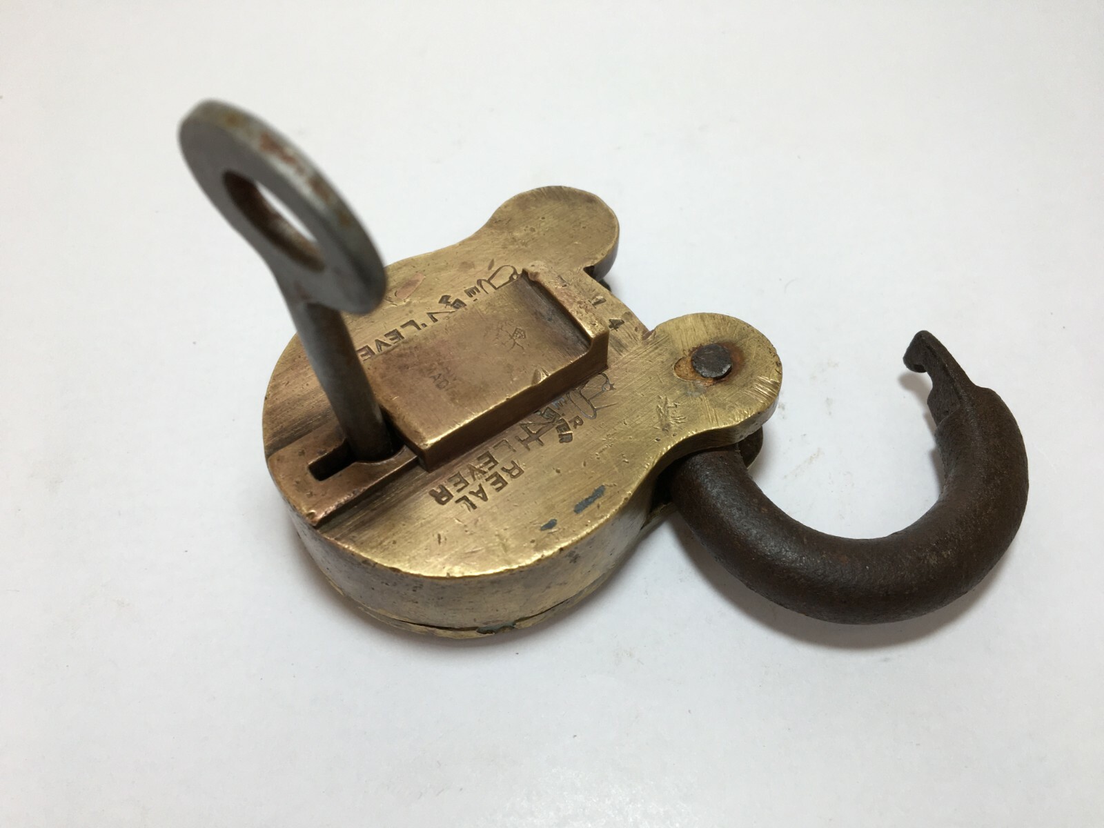 Lock Vintage Brass Padlock With Key Rich Patina Small Real 4 levers Heavy Lock