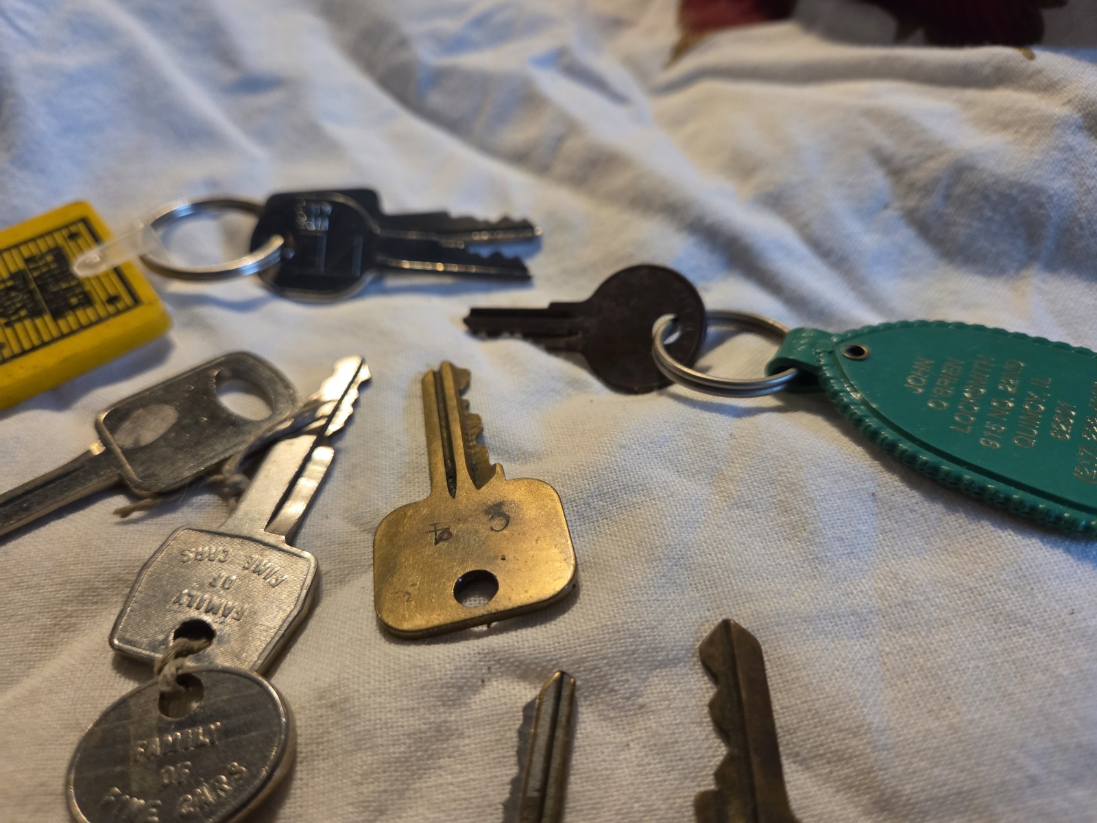 Mixed Lot Vintage Keys with Keychains, Tags, Key Rings & Key Fobs