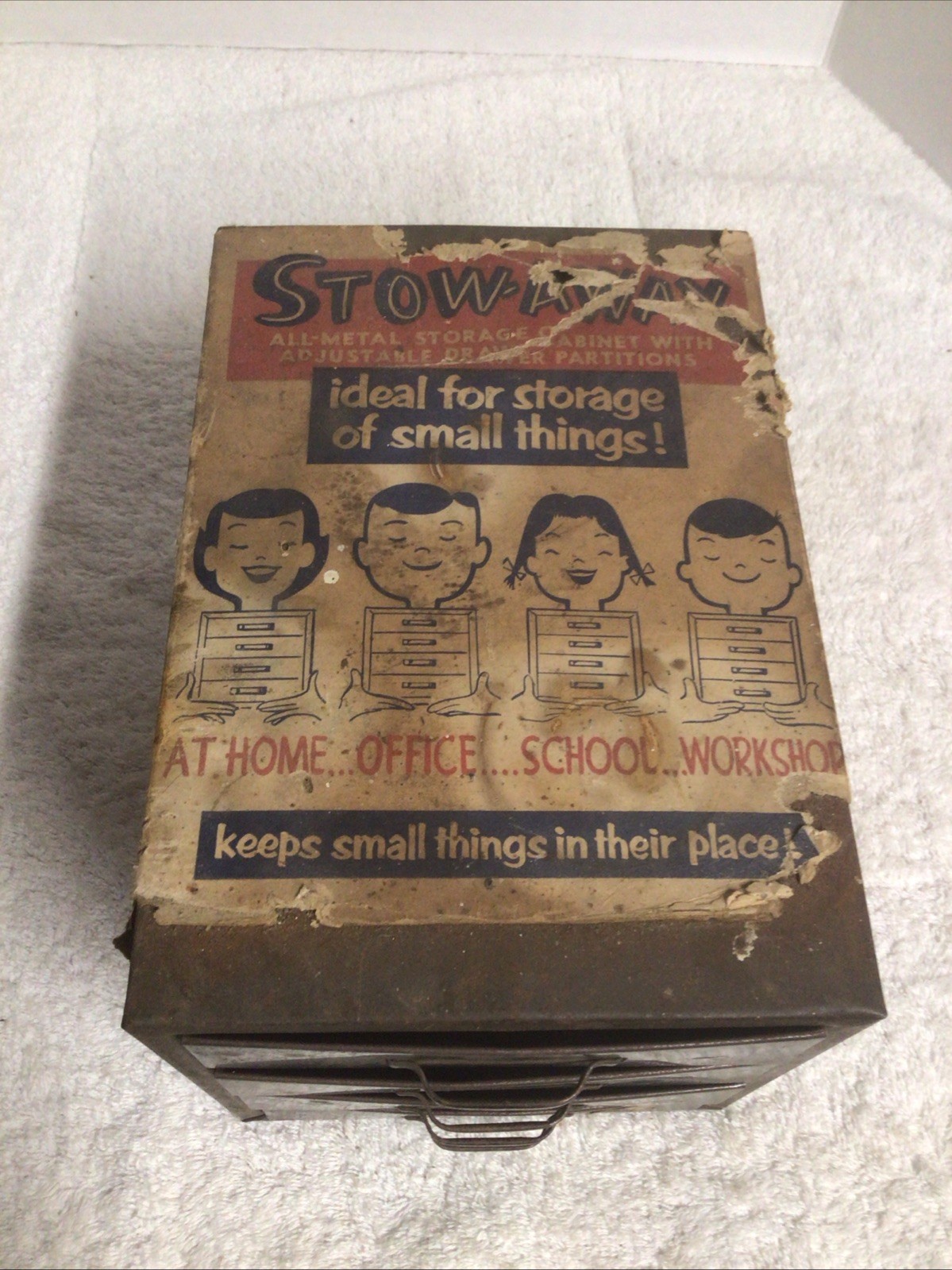 Vintage Stow Away Industrial Small Metal 4 Drawer Parts Storage Cabinet USA