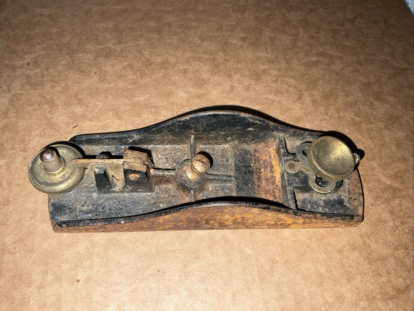 Vtg Stanley Wood Plane Brass Knobs See Pics Has Corrosion For Parts Or Repair