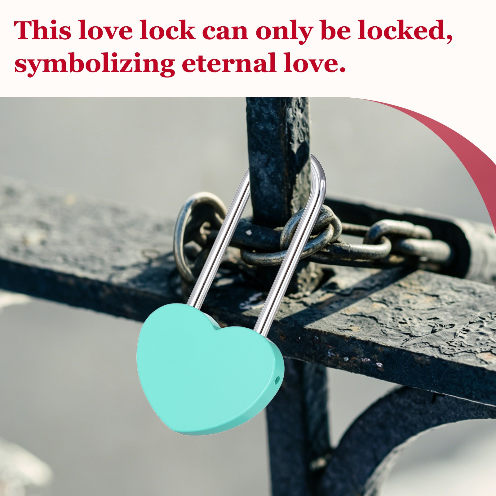 5Pcs 4″ (100mm) Love Heart Lock Alloy Steel Keyless, Light Blue