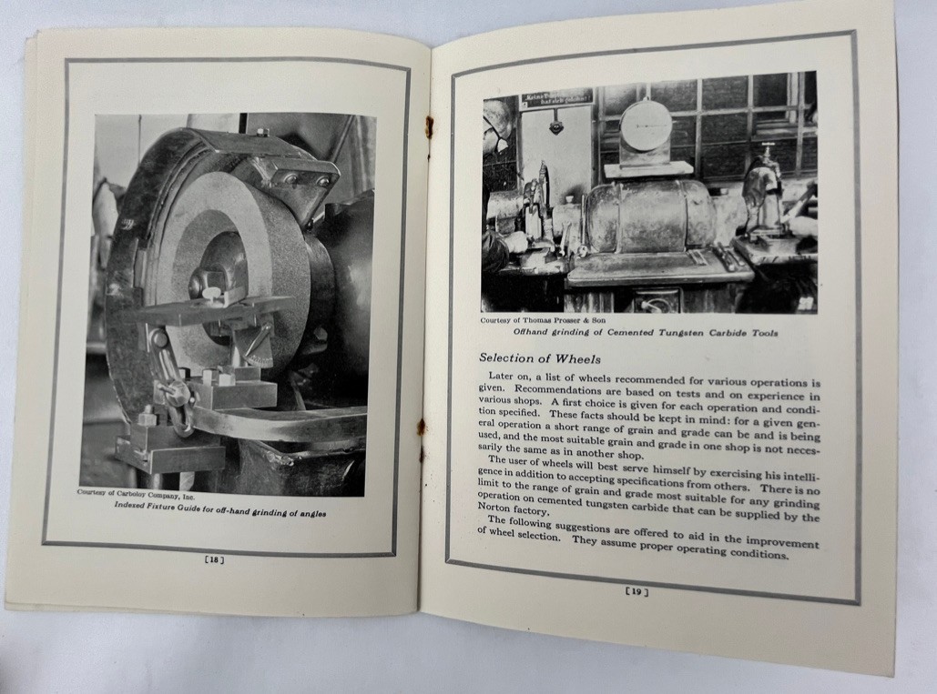 1930 Norton Company Grinding of Cemented Tungsten Carbide Wocester MA