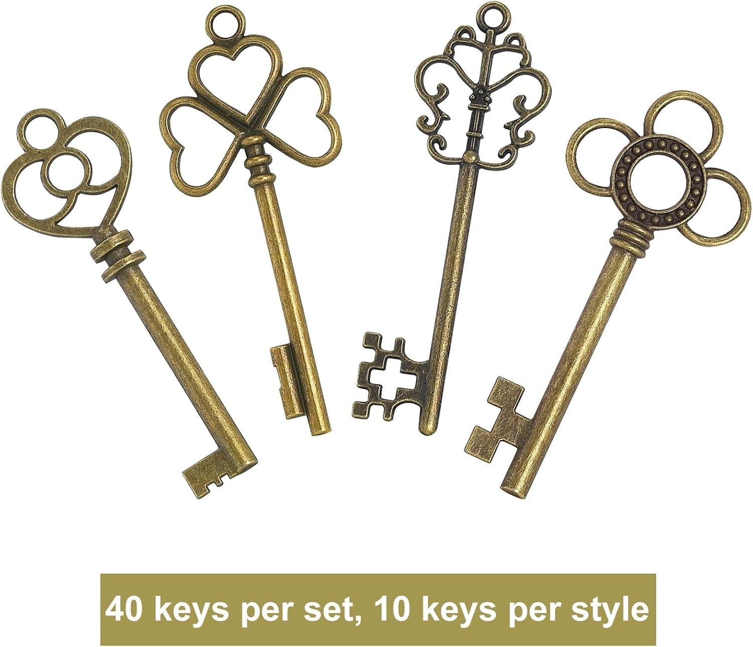 40-Piece Vintage Skeleton Key Charm Set – Ideal for Jewelry & Decor Projects