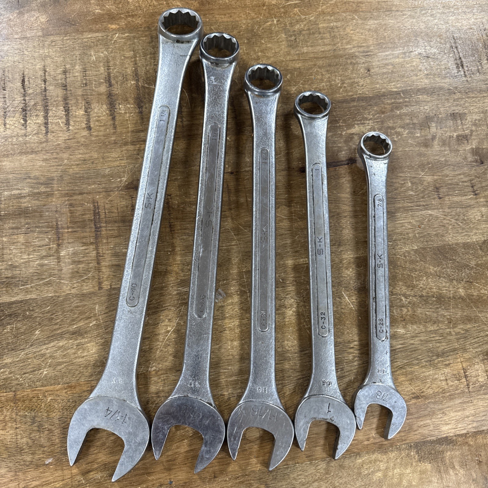 Vintage SK Tools USA 5 Piece Set C-40 1-1/4” Thru C-28 7/8” 12 Point Combination