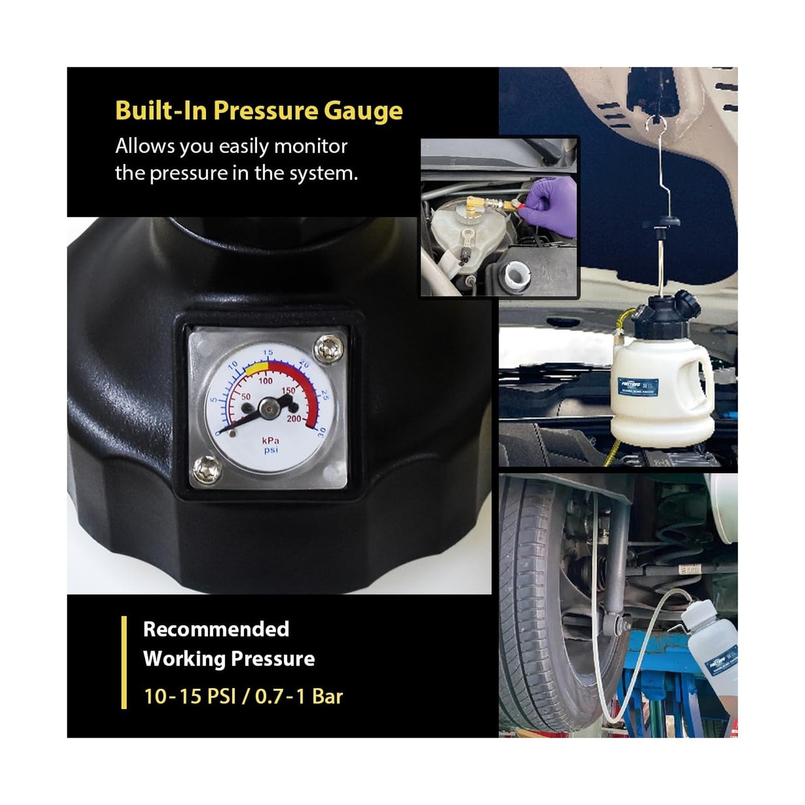 FIRSTINFO A1163HK3 3L Manual Pressure Brake Fluid Bleeder Kit w/ 11 Pcs Metal…