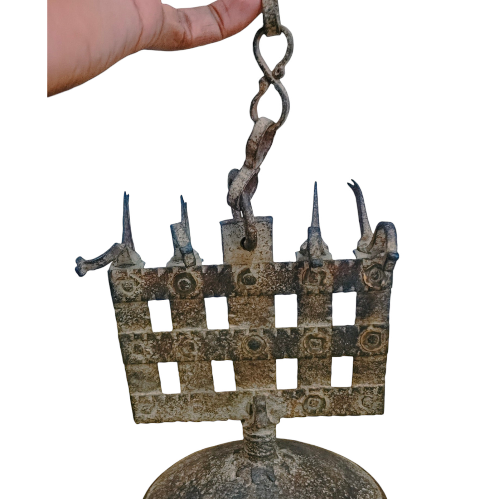 1800s Old Antique Hand Iron Embedded Peacock Figures Wall Hanging Oil Lamp