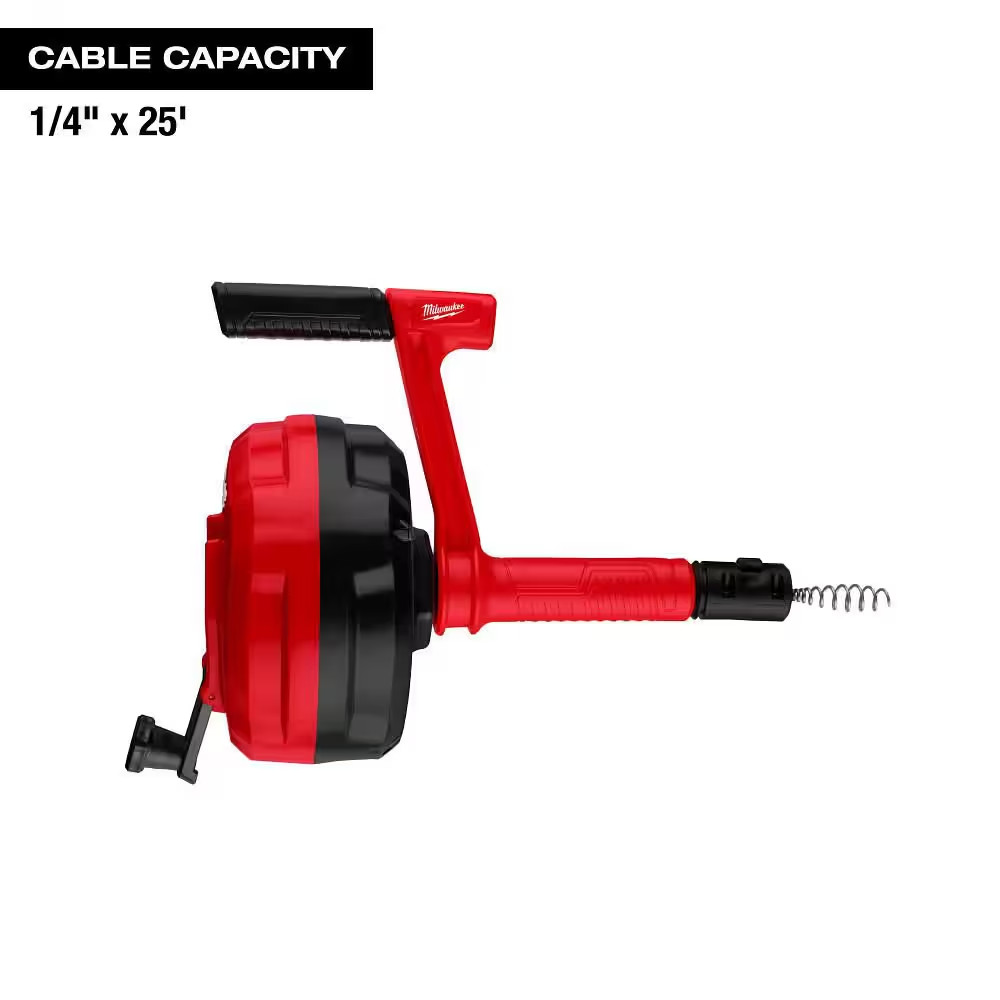 Milwaukee 25ft Hand Auger Drain Snake Clog Remover Plumbing Tool Enclosed Drum