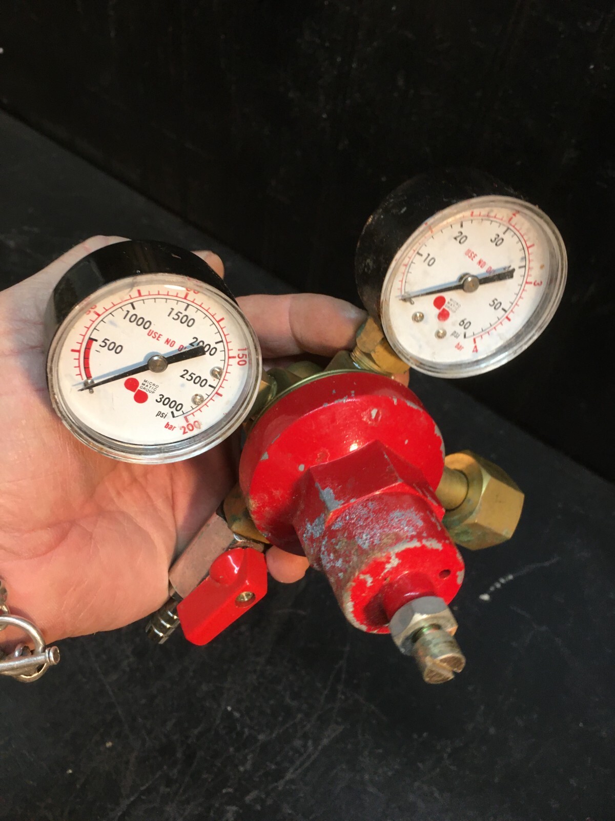 Vintage Pressure 60 psi 3000psi Oxygen Gas Double Regulator Gauges, Not Tested
