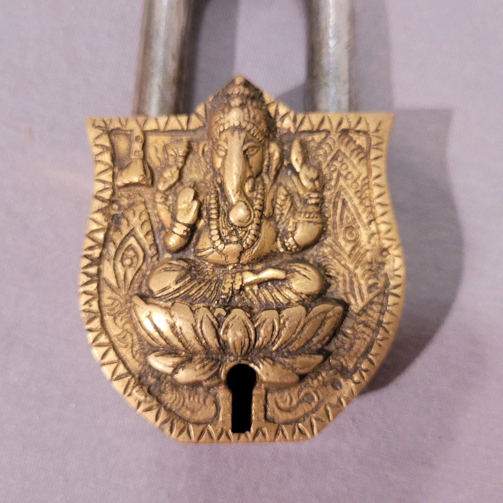 Lord Ganesh Padlock w Om Symbol New Lock Works w 2 Keys Handmade 5 1/2″x2 1/4″