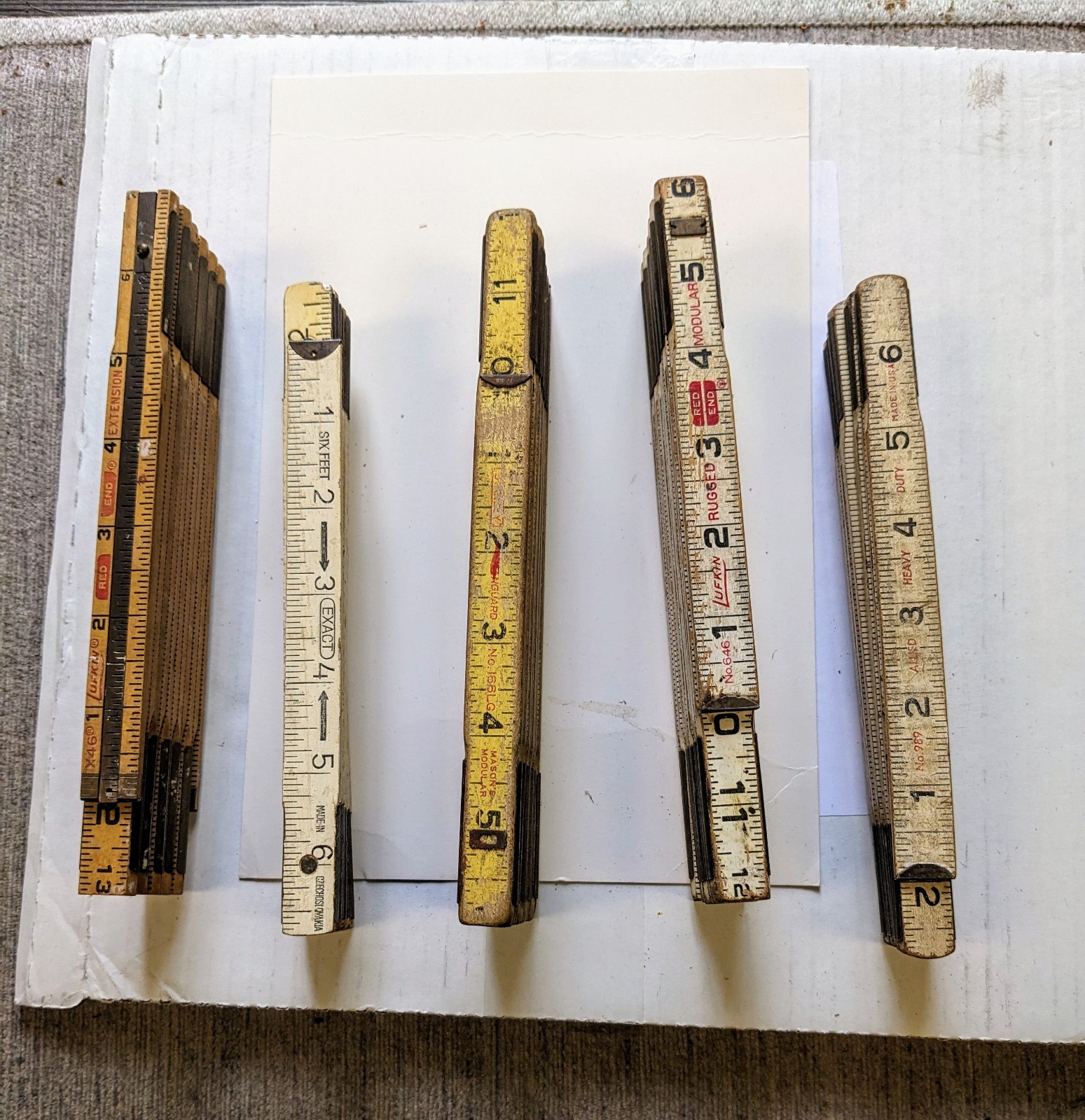 Vintage Wood And Brass Folding Ruler Lot Of 5 Lufkin X46 72 Inch