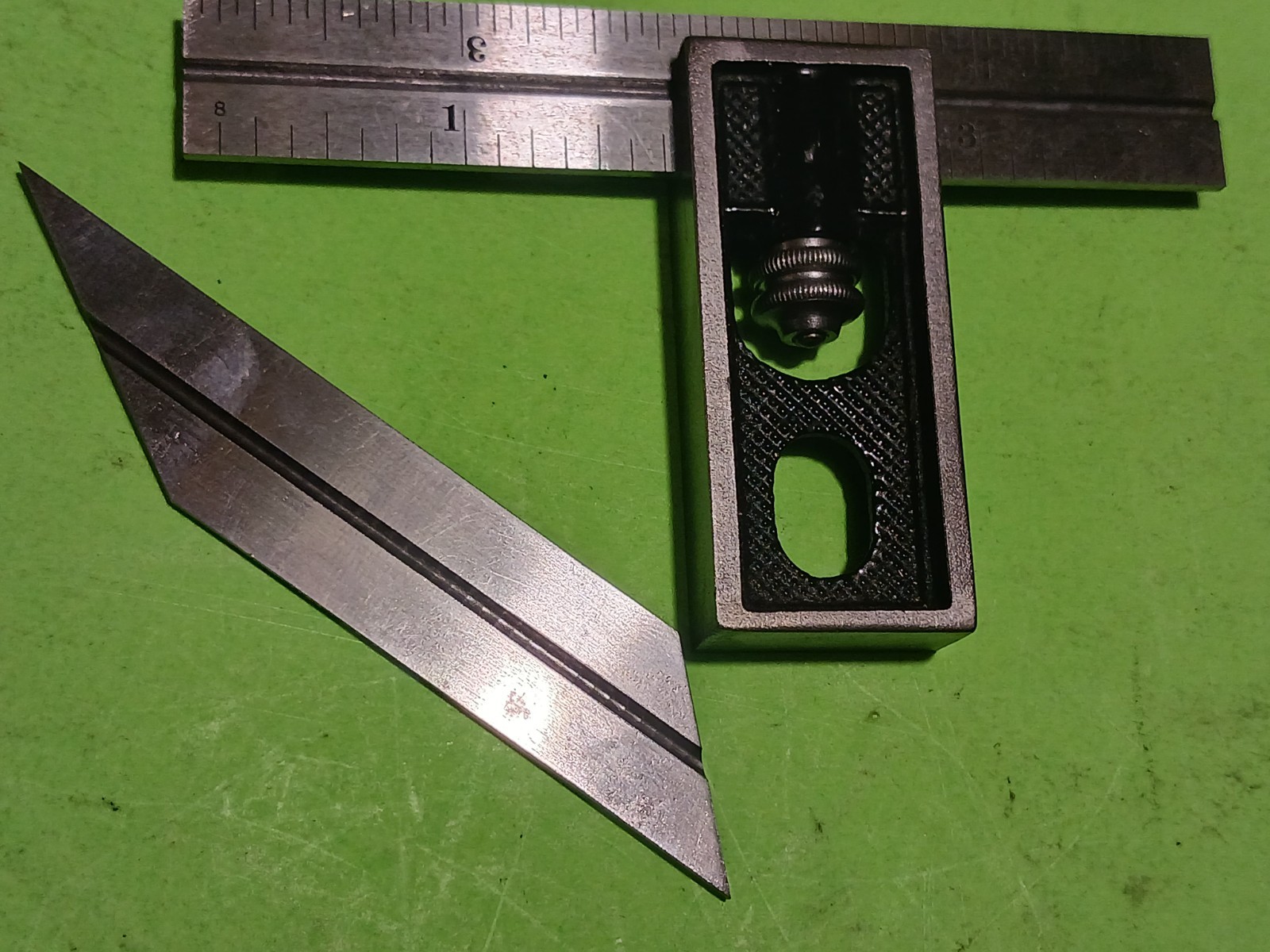 Vintage Starrett 4″ No. 13-3pcs Double Square Head, 4″ Rule & bevel works great