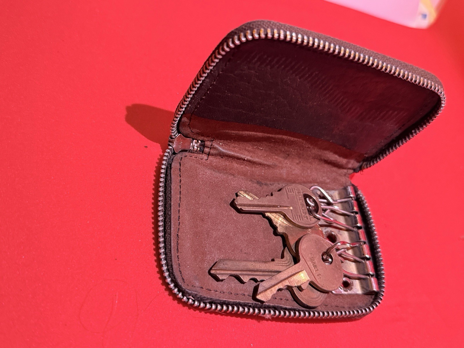 Vintage Genuine Leather Zip Around Key Case Holder Pouch Lot of 2 Brown Black