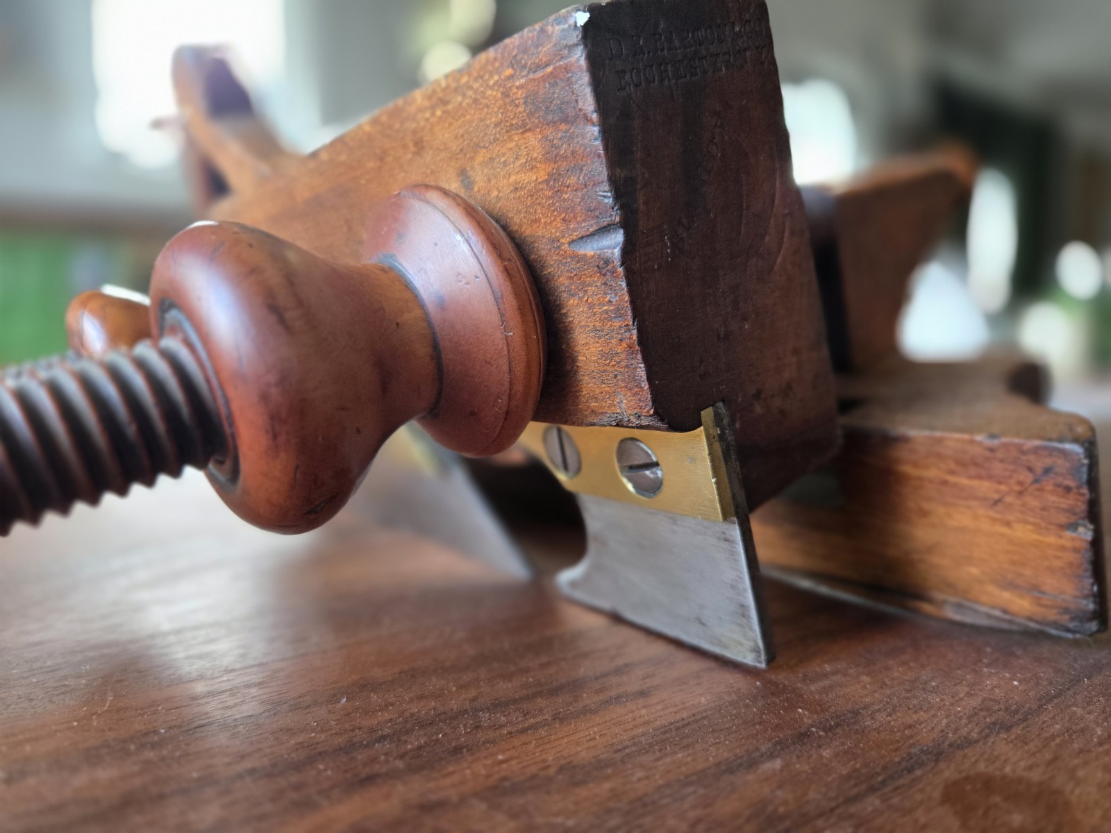 Antique D.R. Barton Boxwood Screw Arm Plow Plane Wood Tool Plough Rochester NY