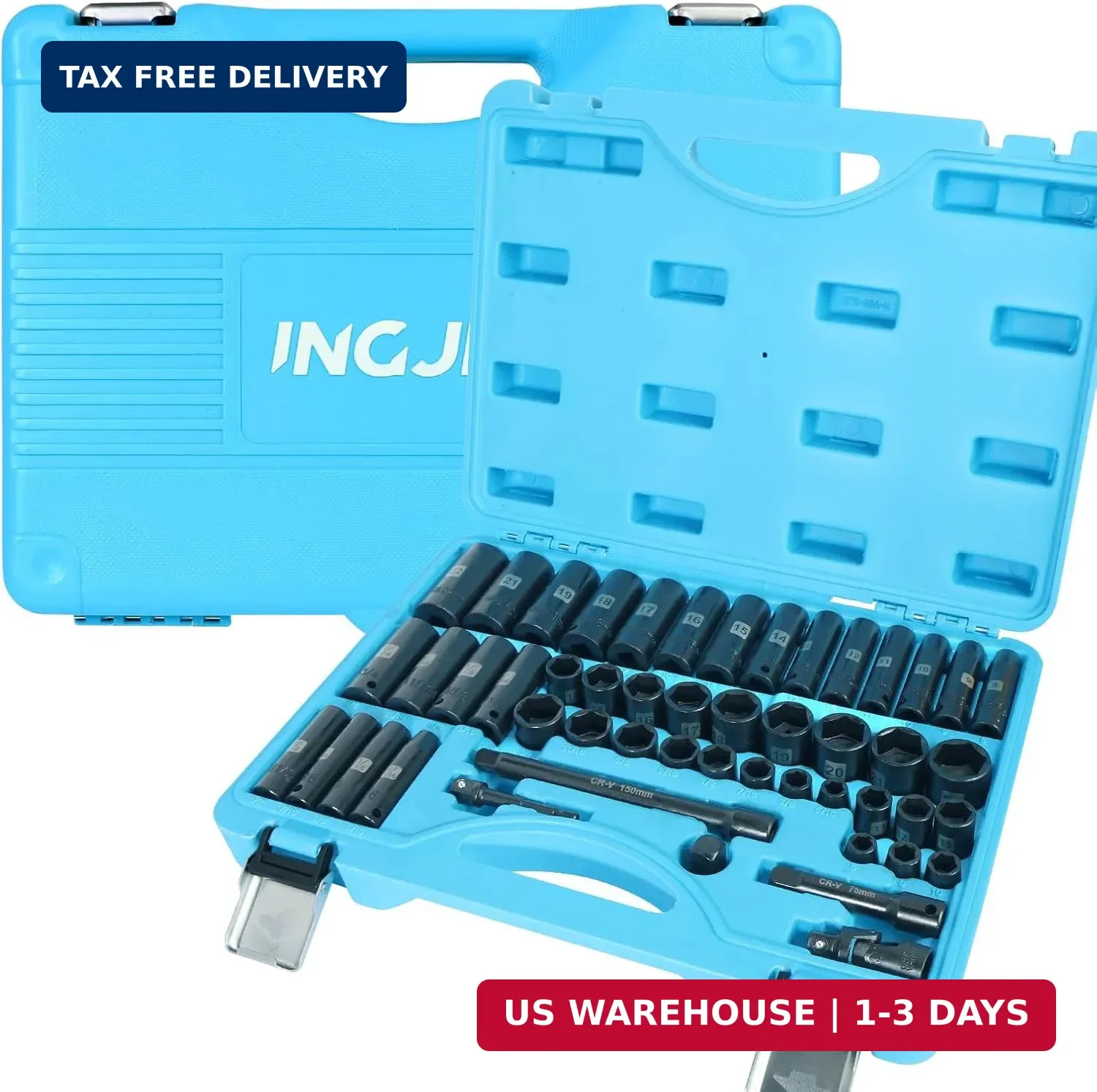 3/8 Impact Socket Set, 50 Piece SAE and Metric Set, Standard SAE (5/16 to 3/4 in