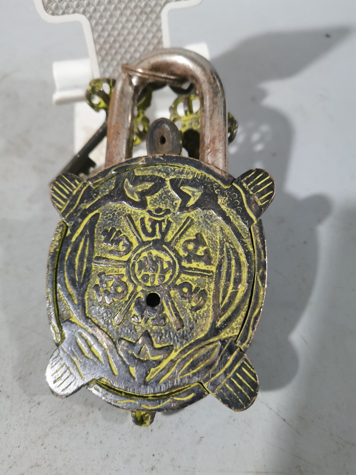 5.4″ Old Style bronze copper carved Longevity Turtle statue padlock lock and key