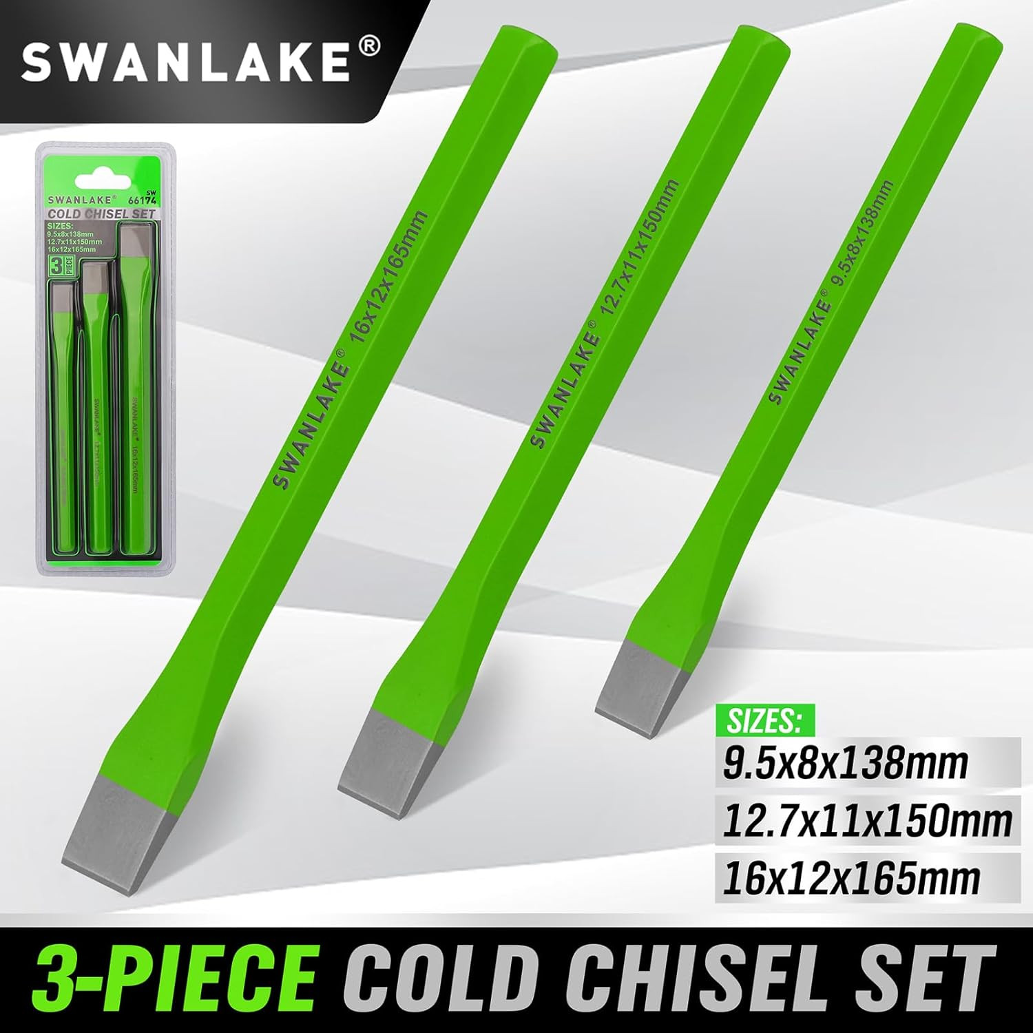 3-Piece Heavy Duty Cold Chisel Set, 3/8-Inch, 1/2-Inch, 5/8-Inch Premium Metal C