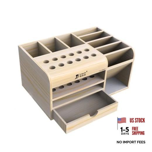 HZY with 20 Compartments for Screwdriver, Tweezers, Classic Wooden Tool Box