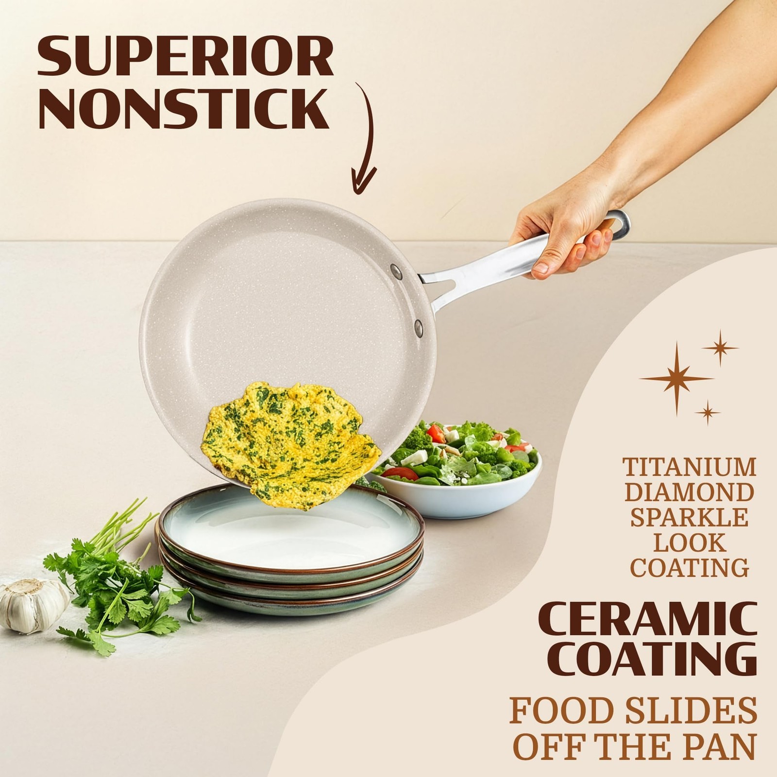 Granitestone Ceraluxe 3pc Non Stick Frying Pans Set, 8,10,12 inch Ceramic Fry…