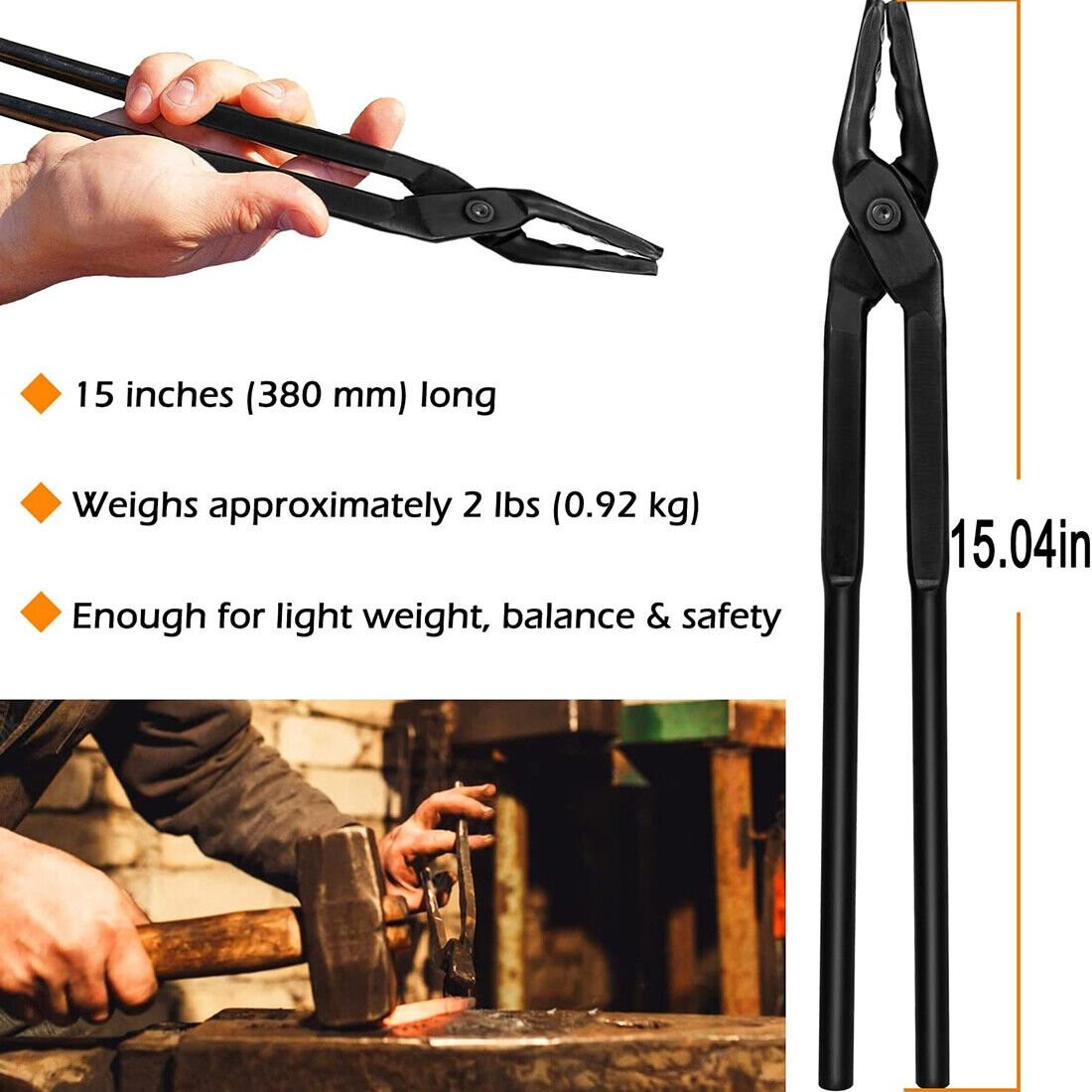 Blacksmith Tongs Wolf Jaw Blacksmithing Tongs For Beginner Bladesmith 15in 380mm