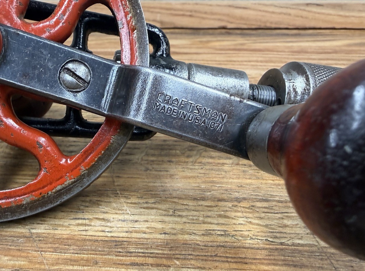 Antique CRAFTSMAN Hand Drill w/ Bit Storage & Side Handle USA