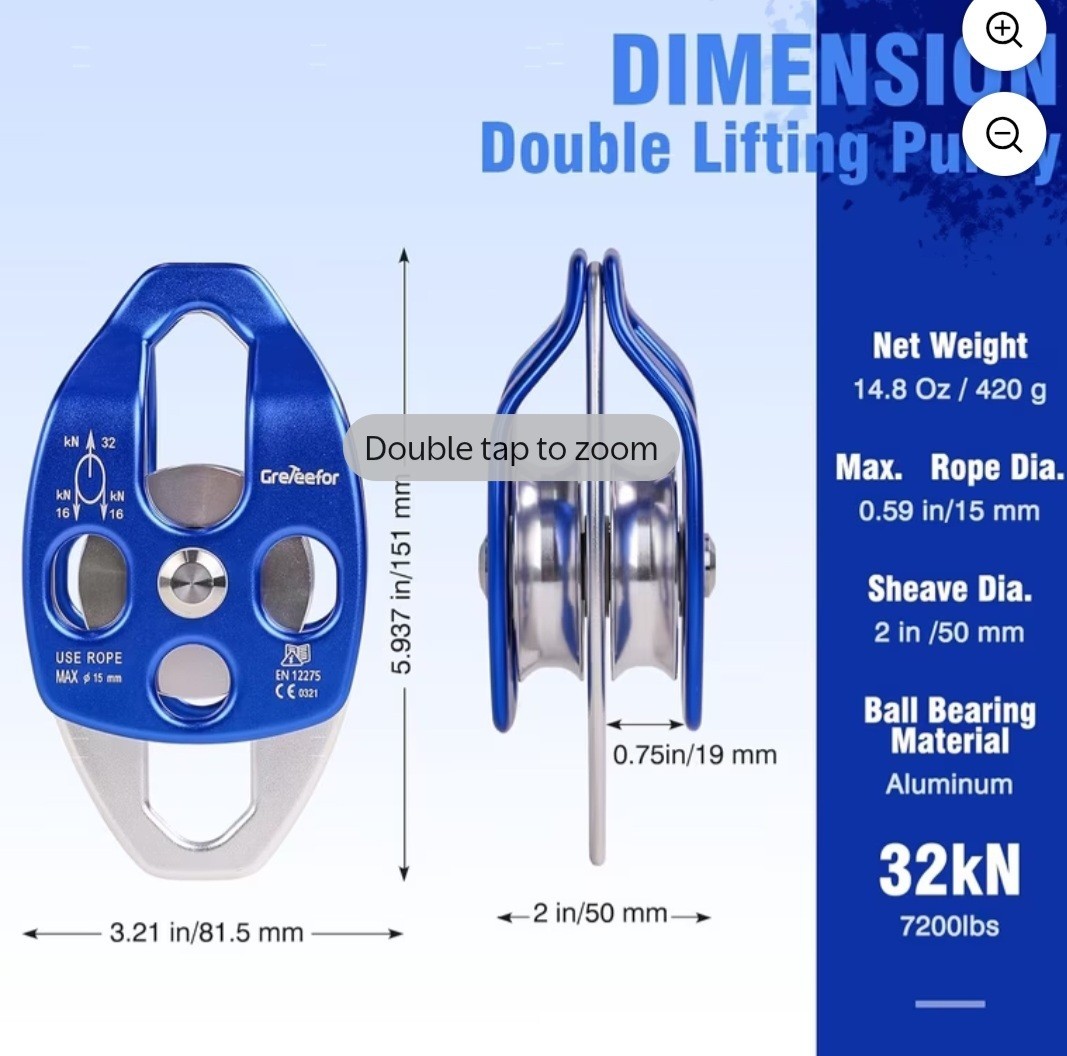 Heavy-Duty Double Block and Tackle Pulley System 1/2″ 100′ Rope, 7700 LB