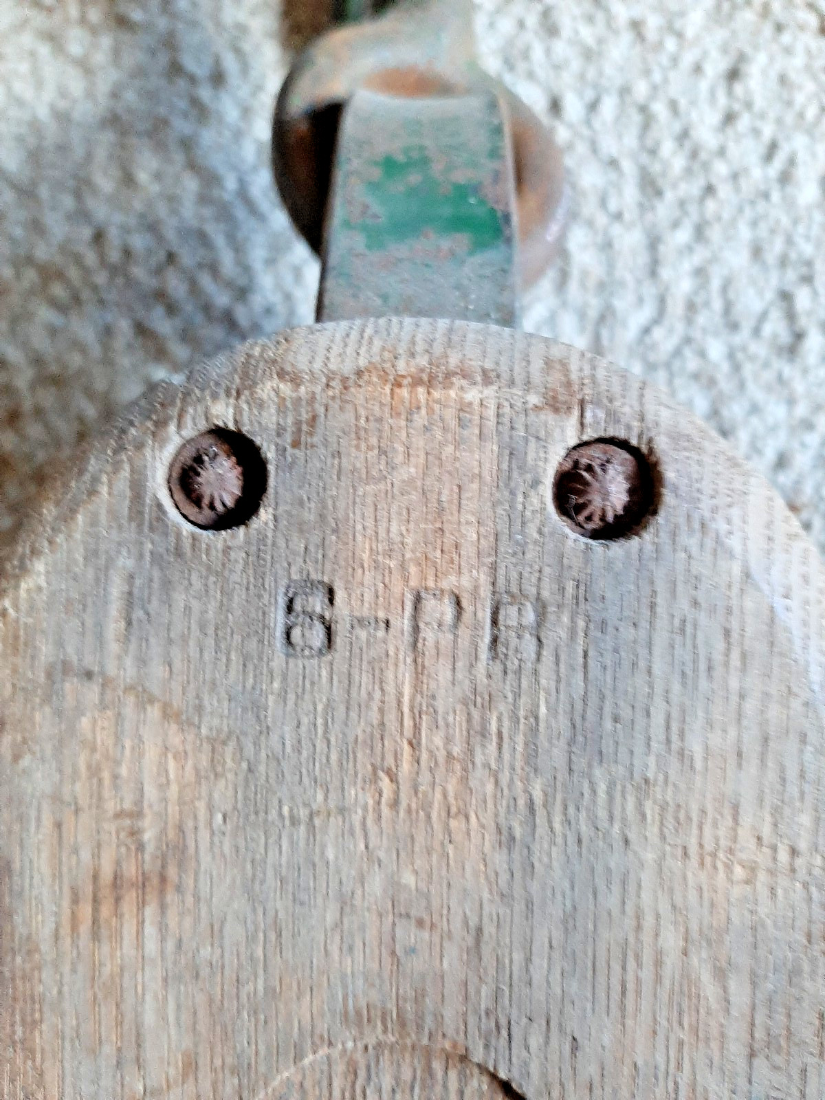 Antique Wood Double Pulley Block Tackle Rope Barn Farm Rustic w/Orig Green Paint