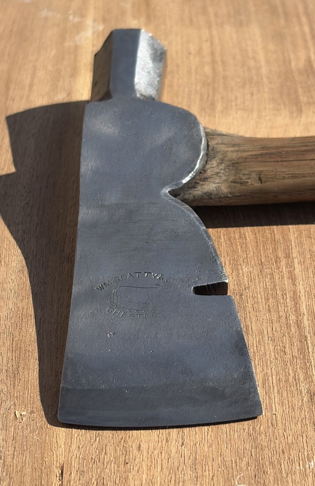 WM. BEATTY & SONS CHESTER, PA HATCHET WAFFLE HEAD HAMMER COW LOGO 1800’s ??? VTG