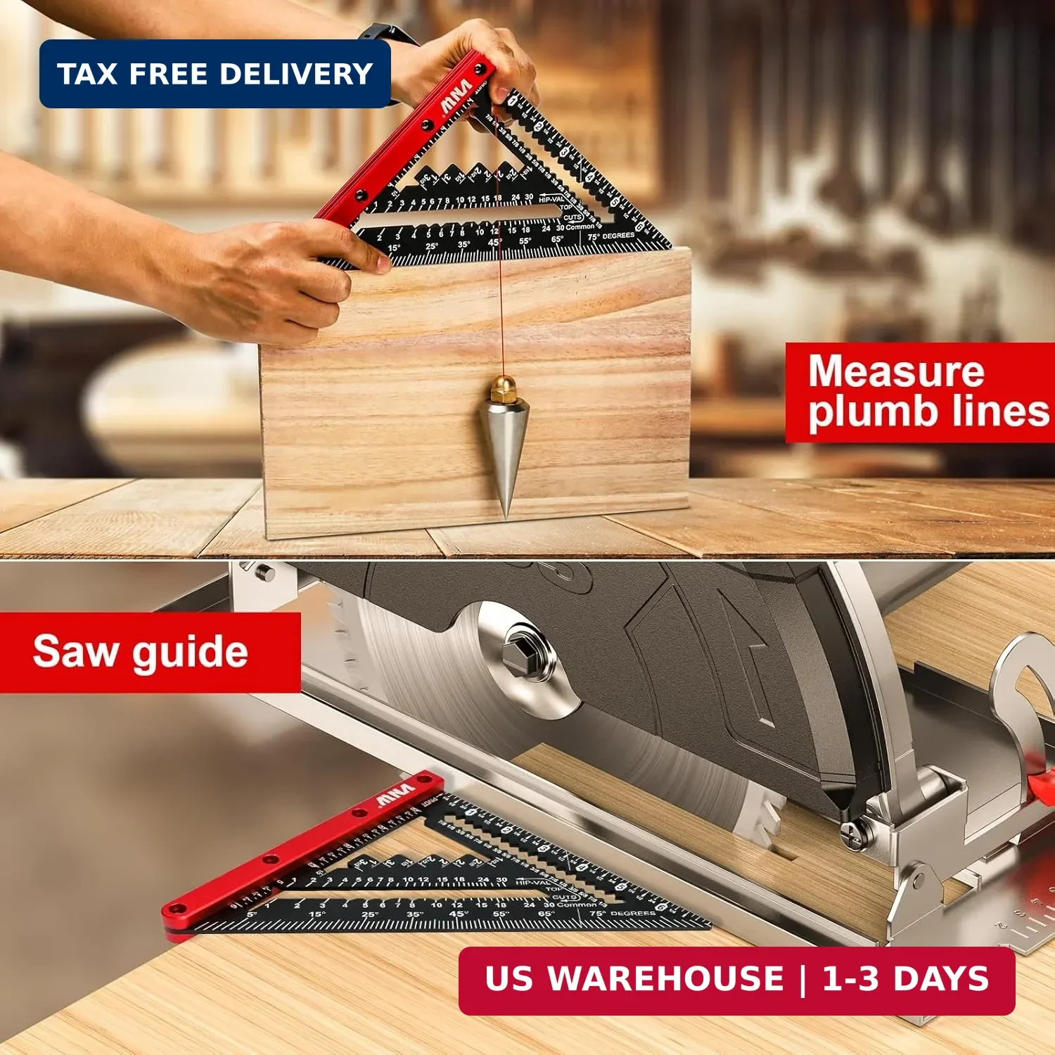 7″ Rafter Square with Carpenter Pencil Aluminum Triangle Layout Measuring Tool
