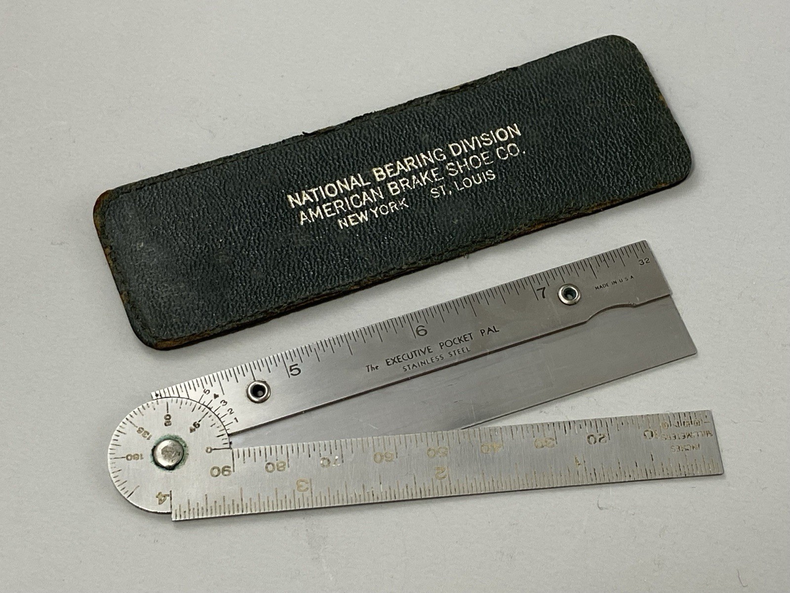 Vintage “The Executive Pocket Pal” 8 inch FOLDING RULER in Advertising Case