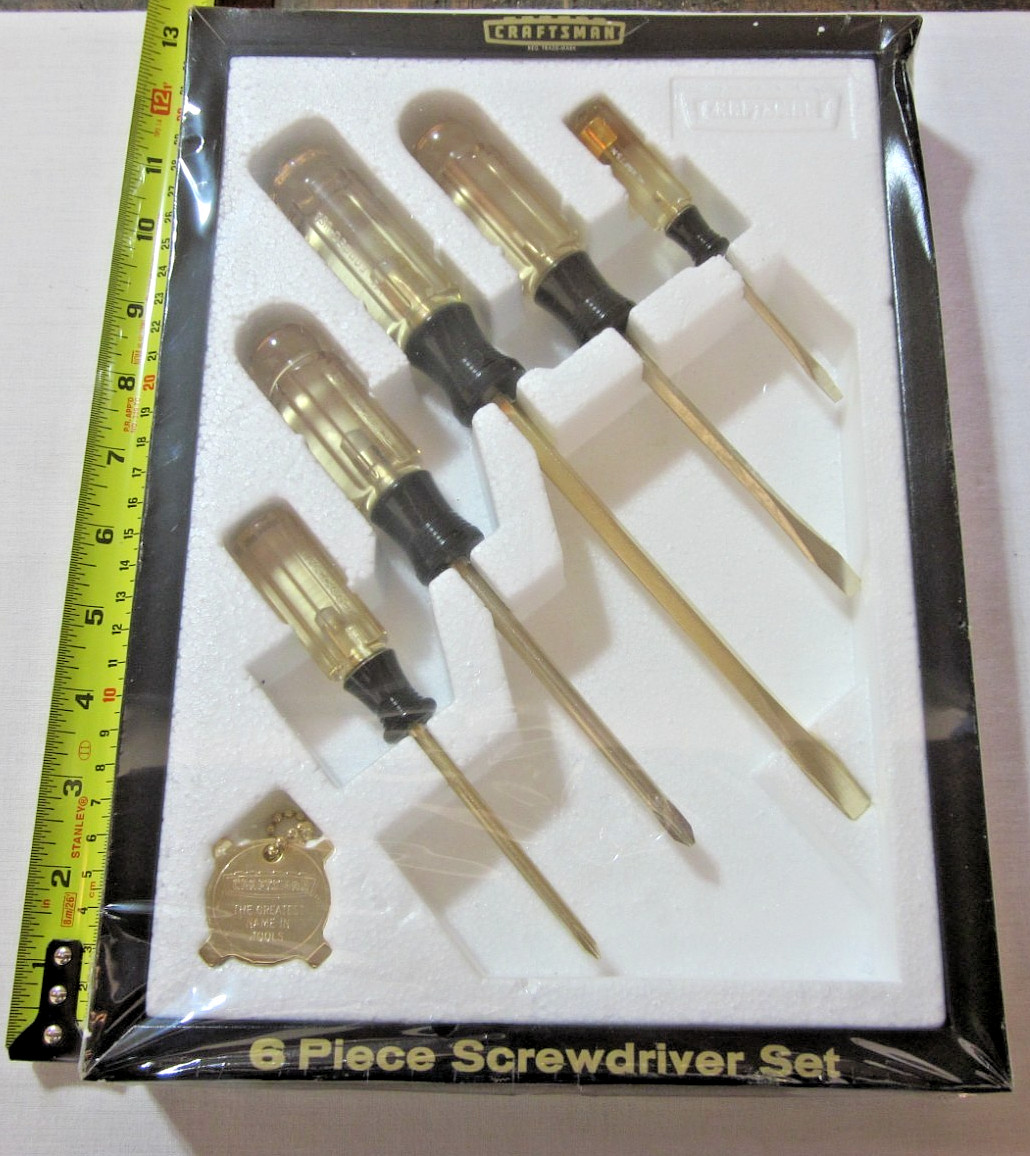 NOS Craftsman 41097 6Pc Gold Electroplated Screwdriver Set Crown Logo USA