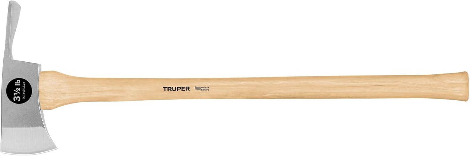 Truper 3.5 Lb Pulaski Axe, 34-Inch American Hickory Handle, Forged Steel Dual-Pu