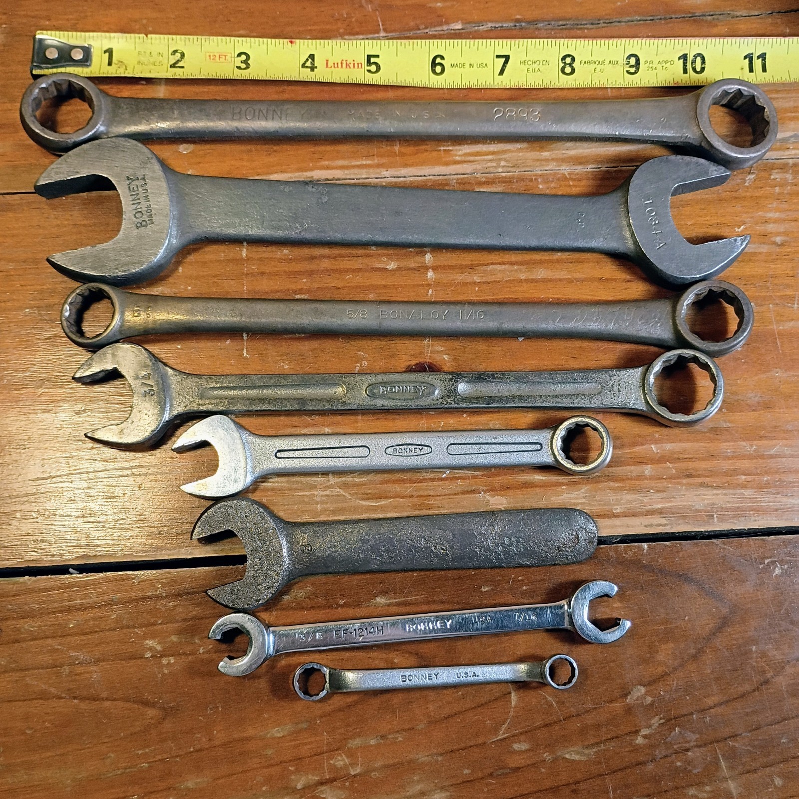 Lot Of 8 Vintage Bonney Made In USA Wrenches Open End Combination Double Box End