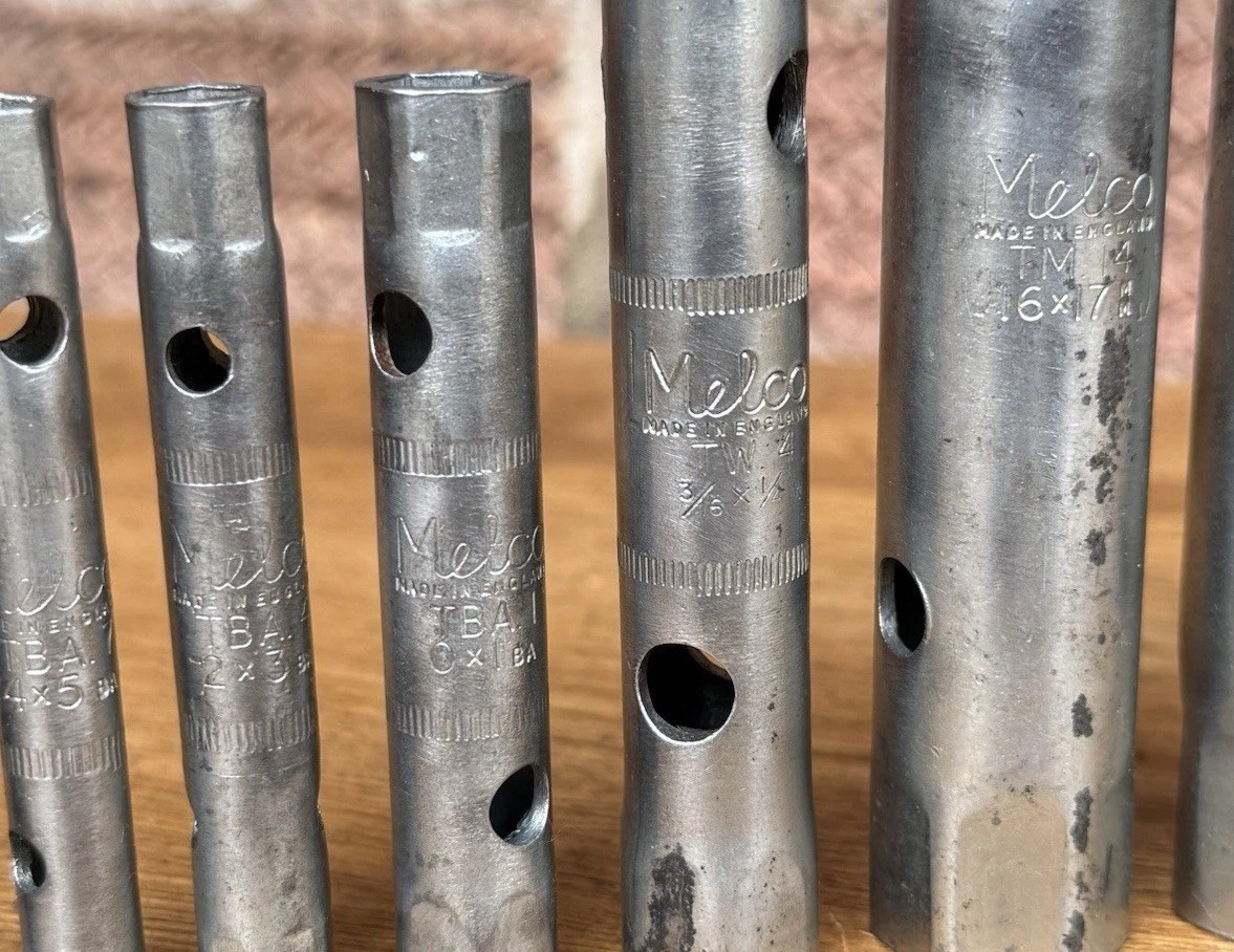 8 Vintage Melco Box Spanners Mechanic Classic Car Motorcycle Old Tool