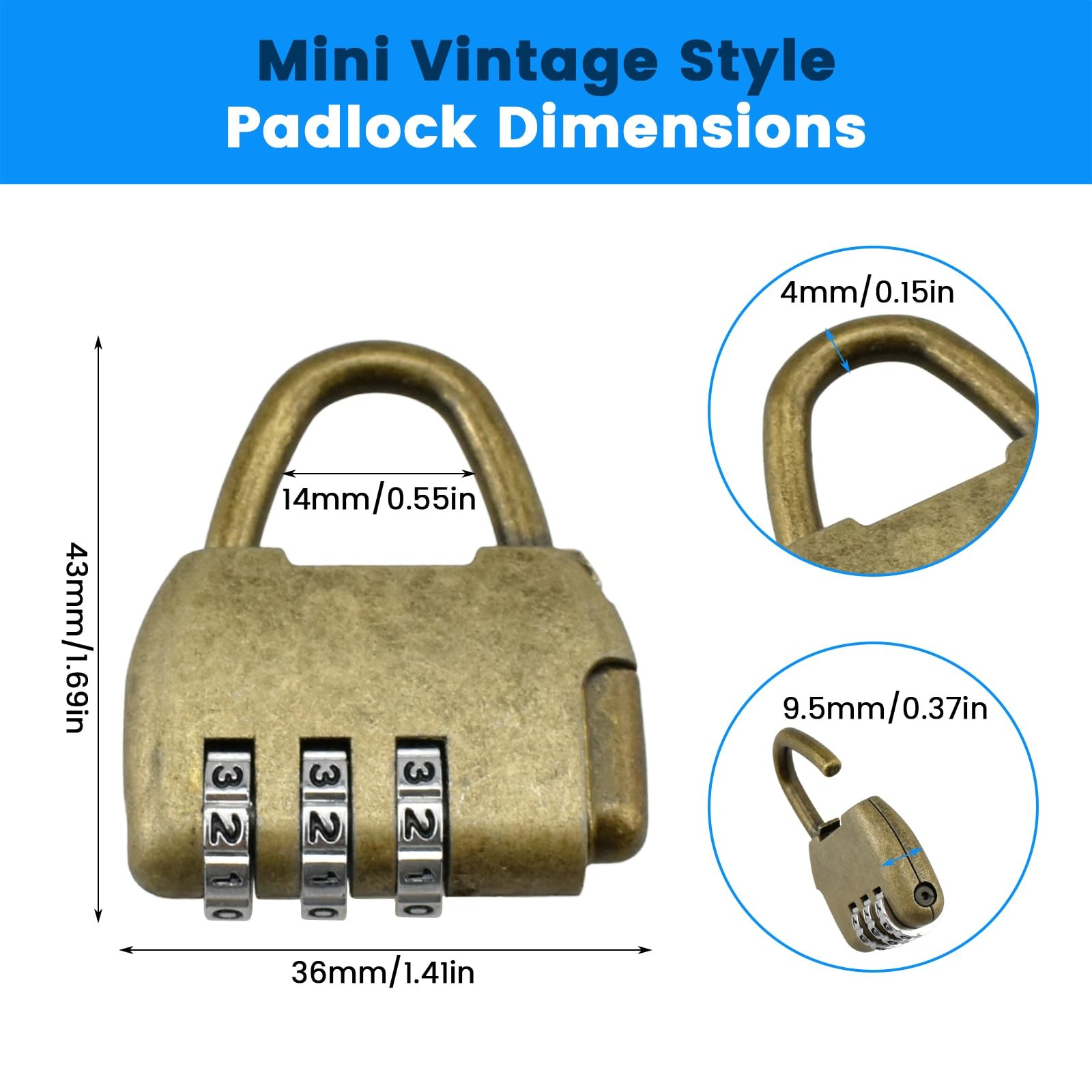 2-Pack Mini Antique Password Padlock Vintage Style Handbag Shape Bronze Locks