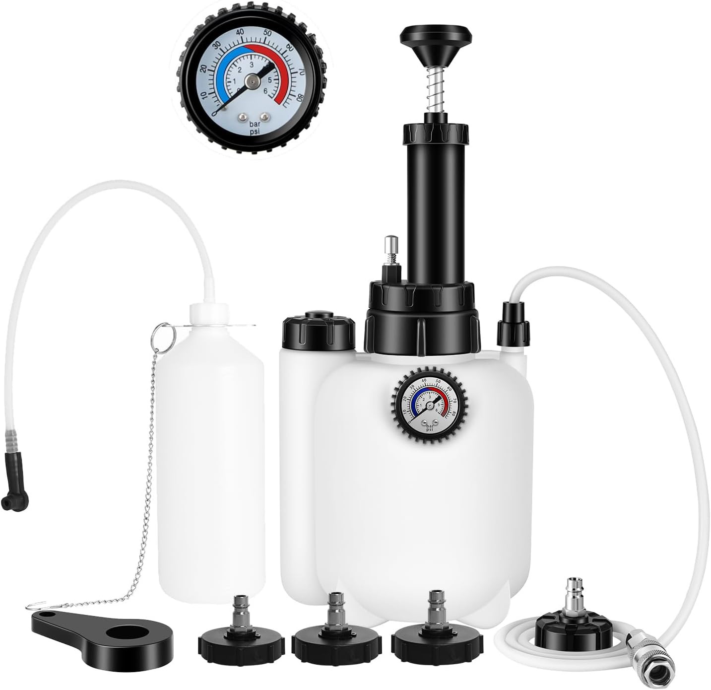 Brake Bleeder Kit with 3L Pressure Pump, 1L Waste Bottle & 4 Upgraded Adapters,