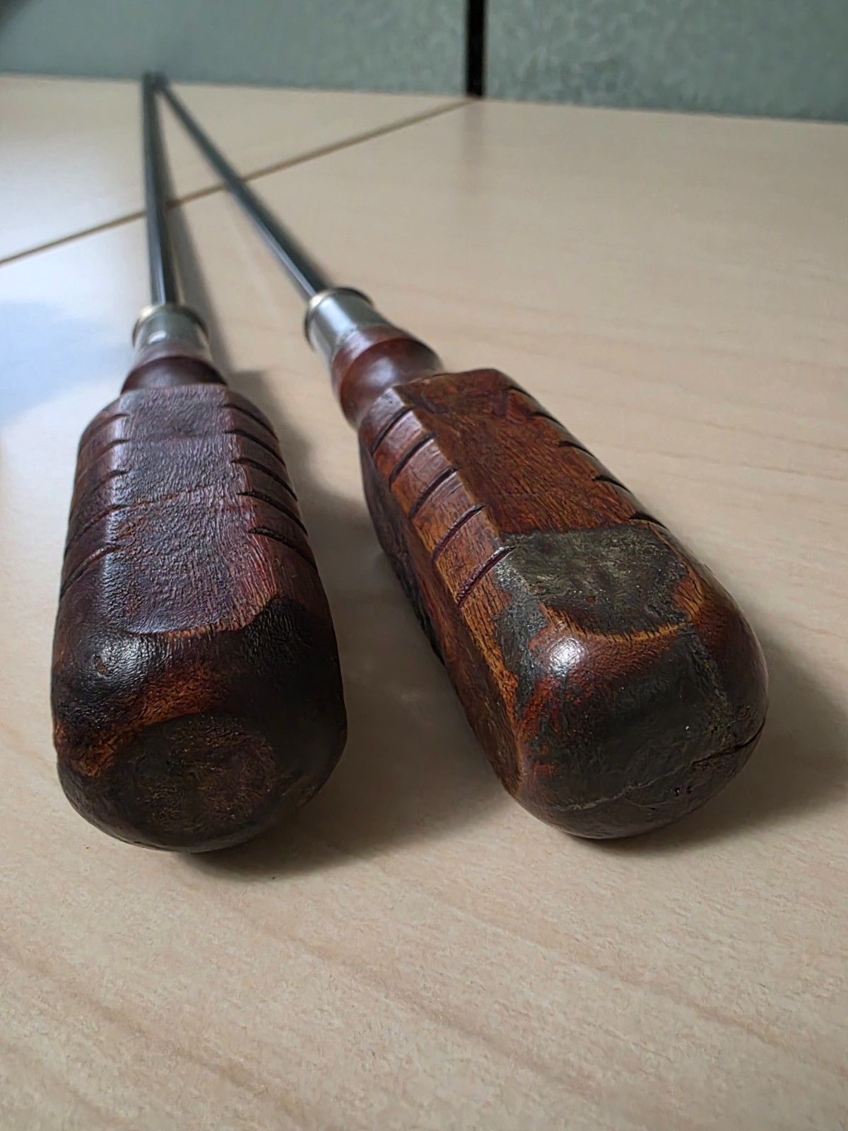 (2) Vintage Extra Long Reach Screwdriver 29″ Square Shank Phillips and Regular