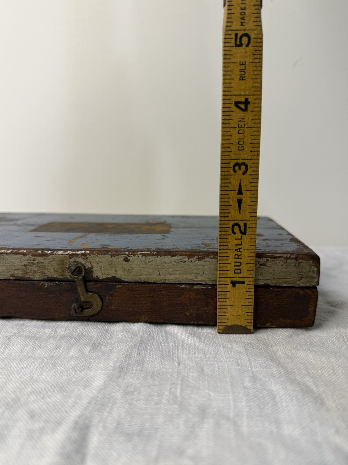 Antique Blue Painted Wooden Tap & Die Storage Box Button Die Greenfield MA USA
