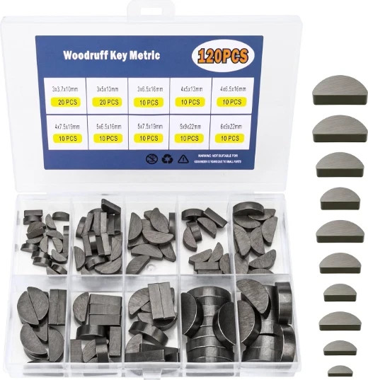 120Pcs Woodruff Key Assortment Kit, 10 Popular Sizes of Half Moon Keys, Keyway..