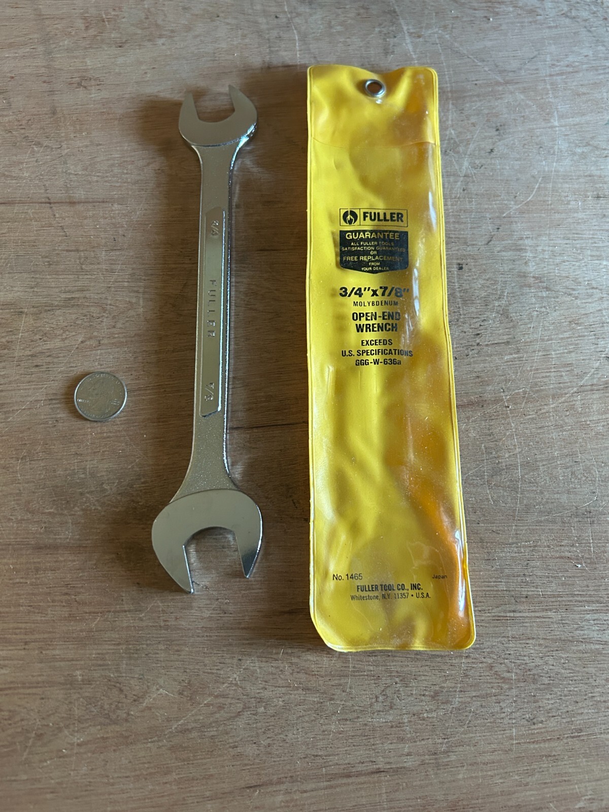 Fuller 3/4 x 7/8 Open End Wrench NO 1465 Japan NOS Vintage 10″ Long Chrome