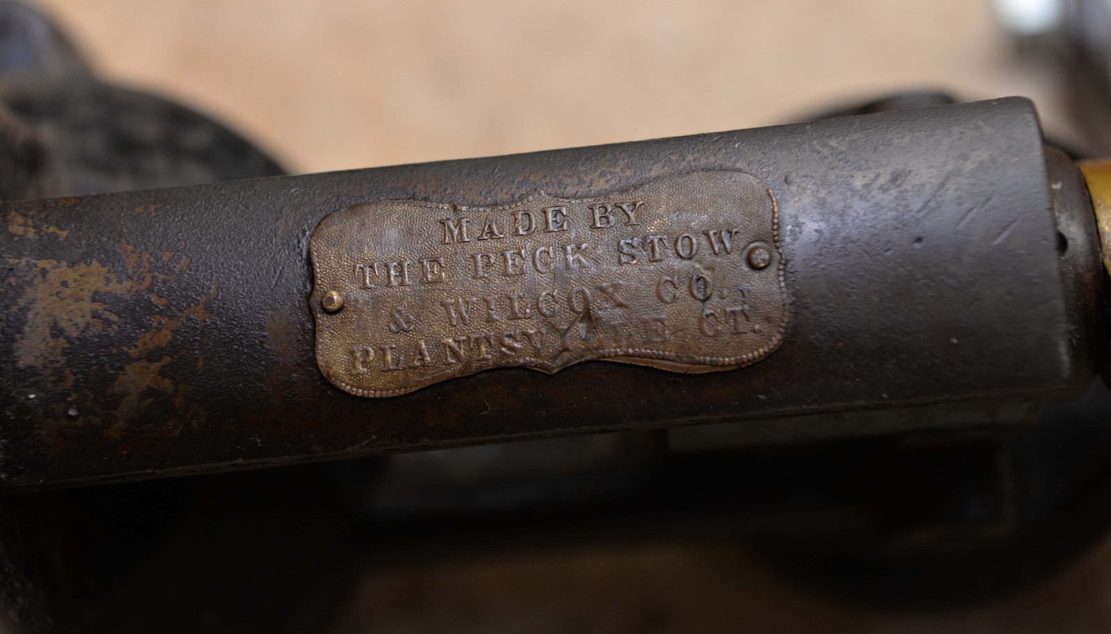 Rare antique Peck & Stow rotary metal burring roller bead forming tin edge tool