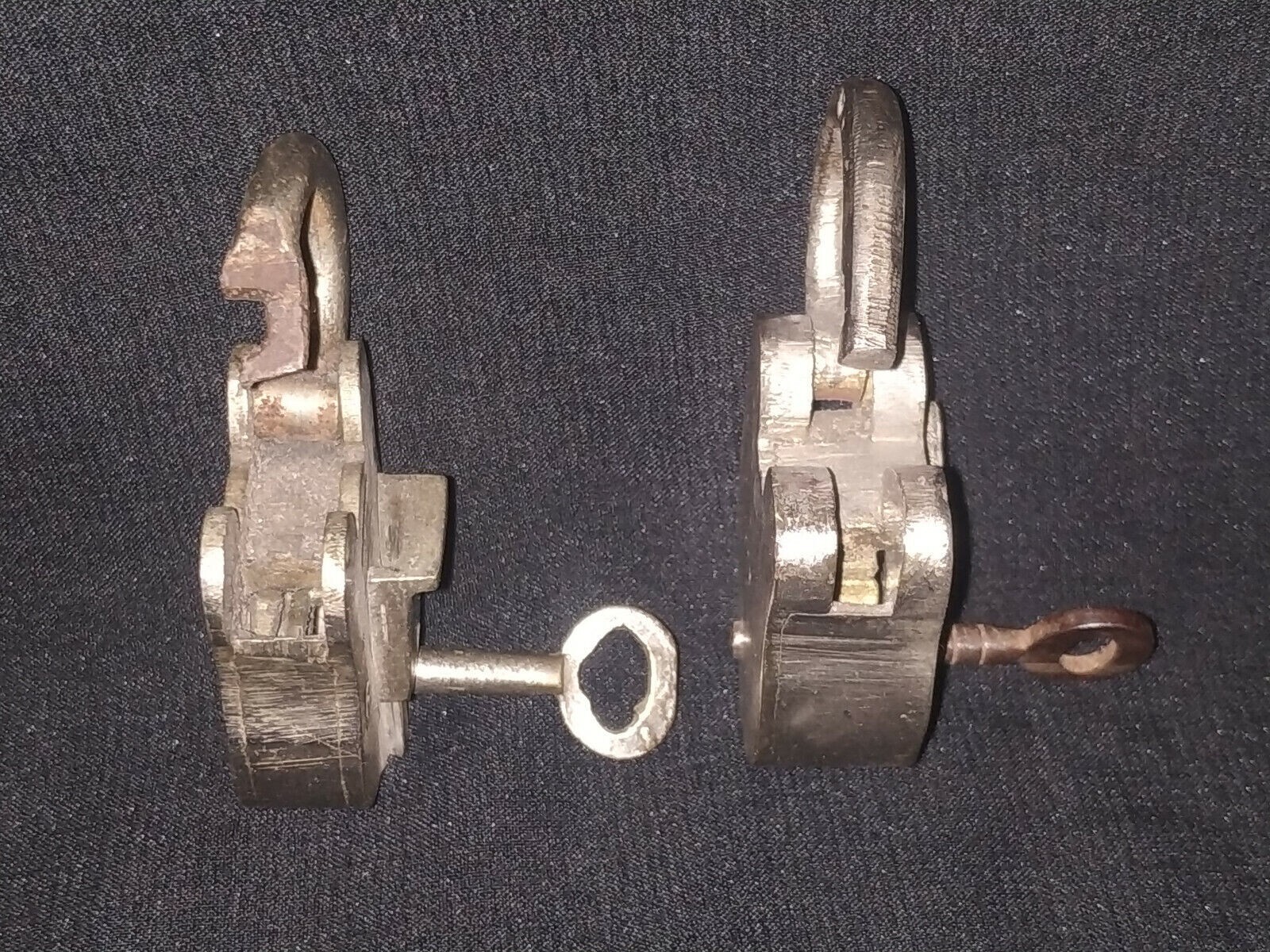 Vintage Indian Pair Of Pad Locks Brass Silver Plated Hopps & CO Patent Regd Mark