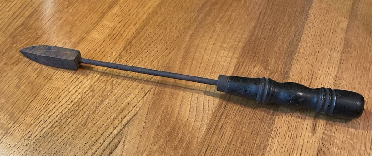 Antique Soldering Iron. Copperhead With Wood Handle. 11.5 Inches Long.