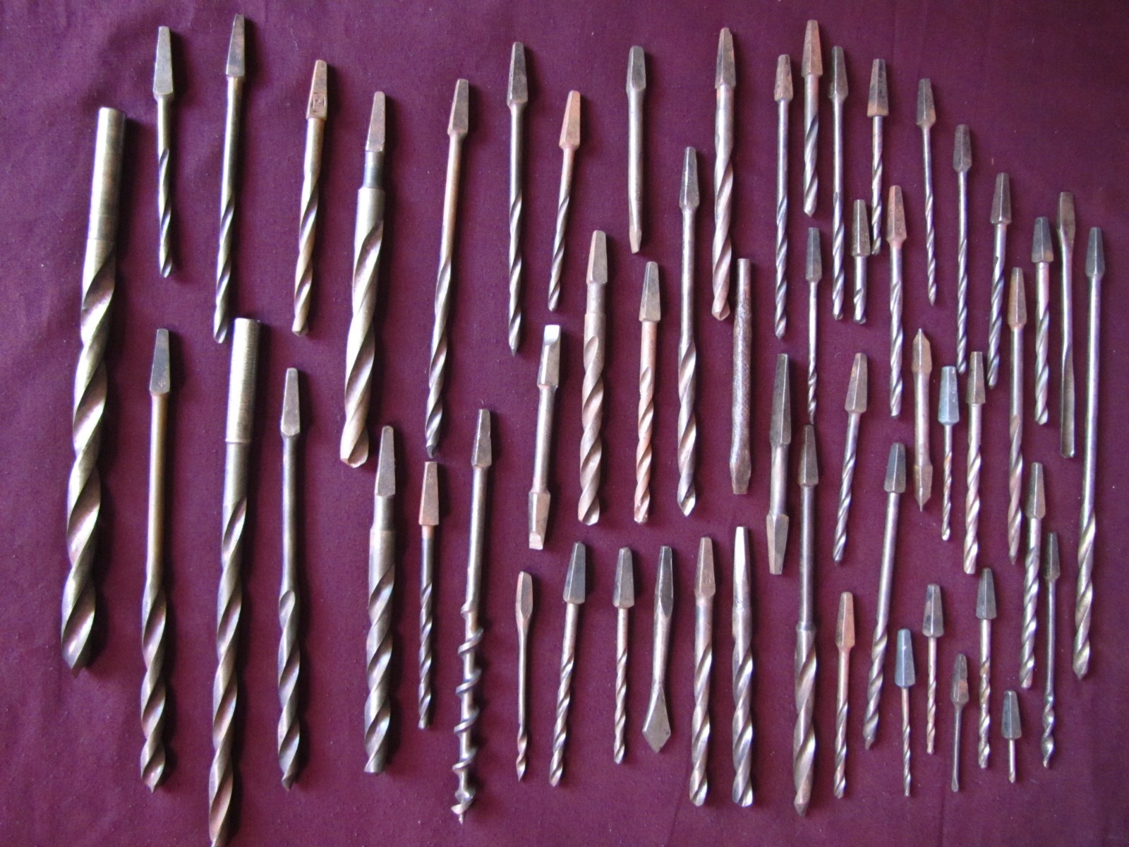 Large Lot of 56 Vintage Drill Bits, Brace Bits, Half w/ Makers Marks, W&B, Morse