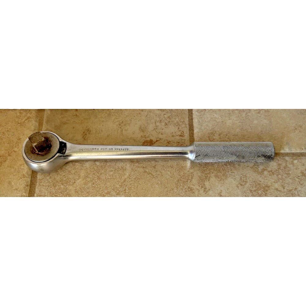 S-K Tools Chrome 1/2″ Dr Ratchet # 42470 USA 10″Long Knurled Handle