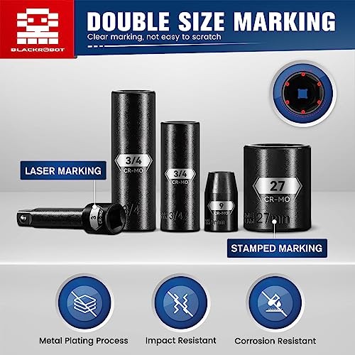 59PC 3/8″ & 1/2″ Drive Impact Socket Set Metric SAE Cr-Mo Black